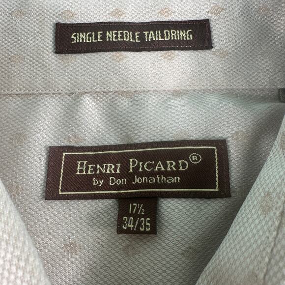 Henri Picard Mens Dress Shirt French Cuffs Mens 17 1/2 34/35 Tan Patterned Shirt - Picture 15 of 16